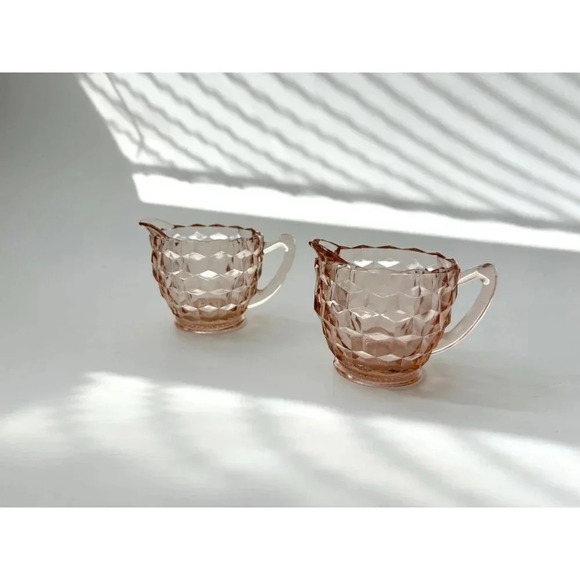 Vintage Jeannette Depression Glass Optic set of 2 Coffee | tea | creamer cups - Picture 3 of 10